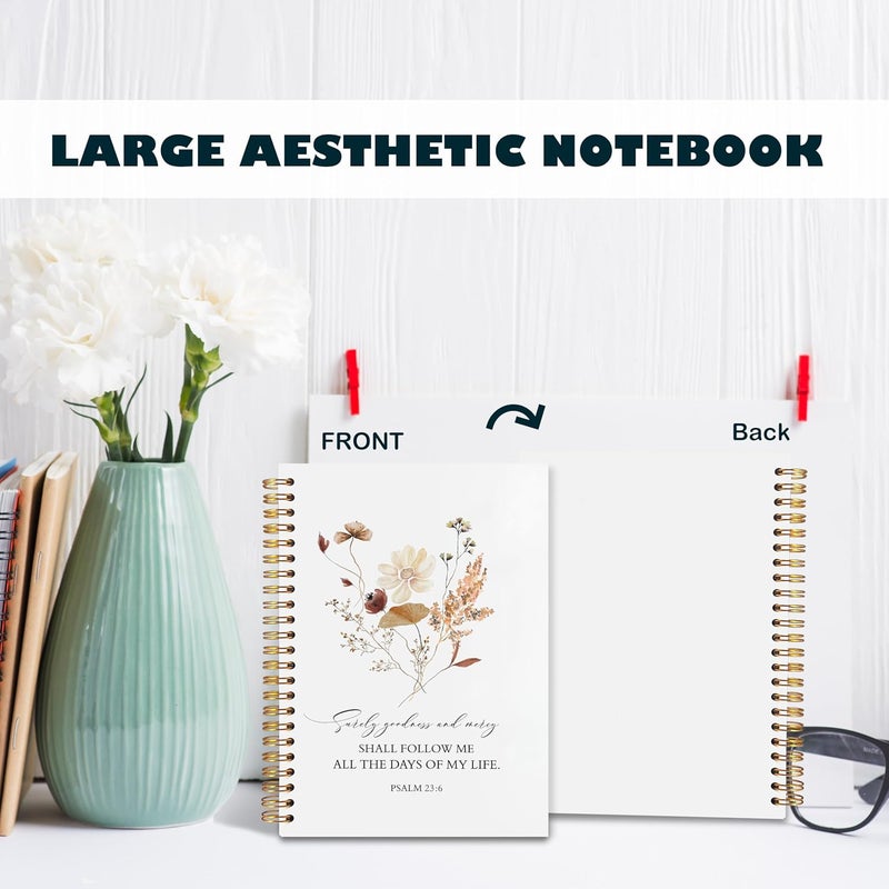 BearCake Floral Christian Notebook Journal, Christian Gifts for Women, Bible Notebooks for Note Taking, Bible Journaling Notebook, Surely Goodness and Mercy Hardcover Spiral Notebook 5.5x8.3 - Image 3